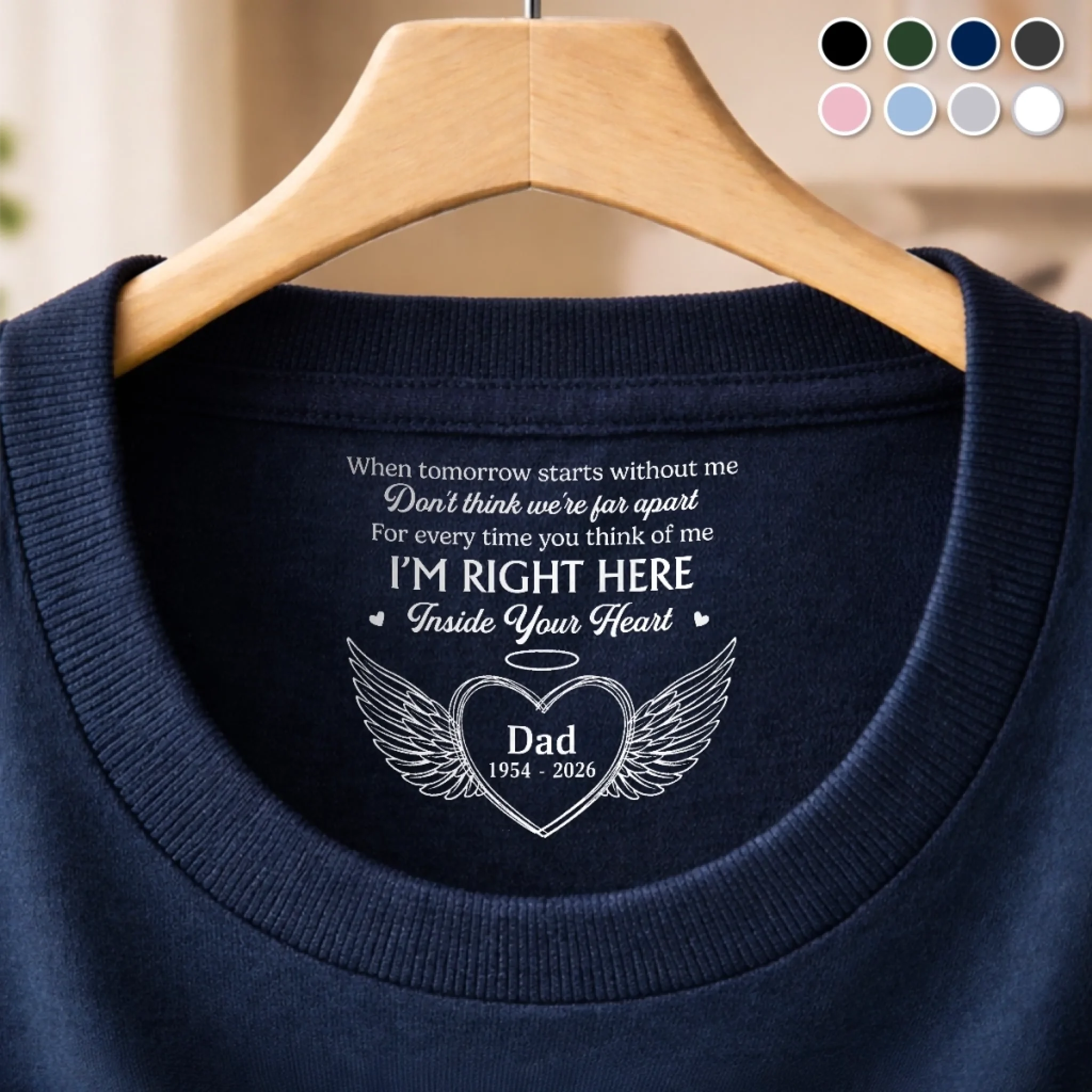 Personalized Inside Neck Print T-Shirt Custom Memorial Sympathy Gifts for Loss of Mom Dad - Forever Remembered Always Loved