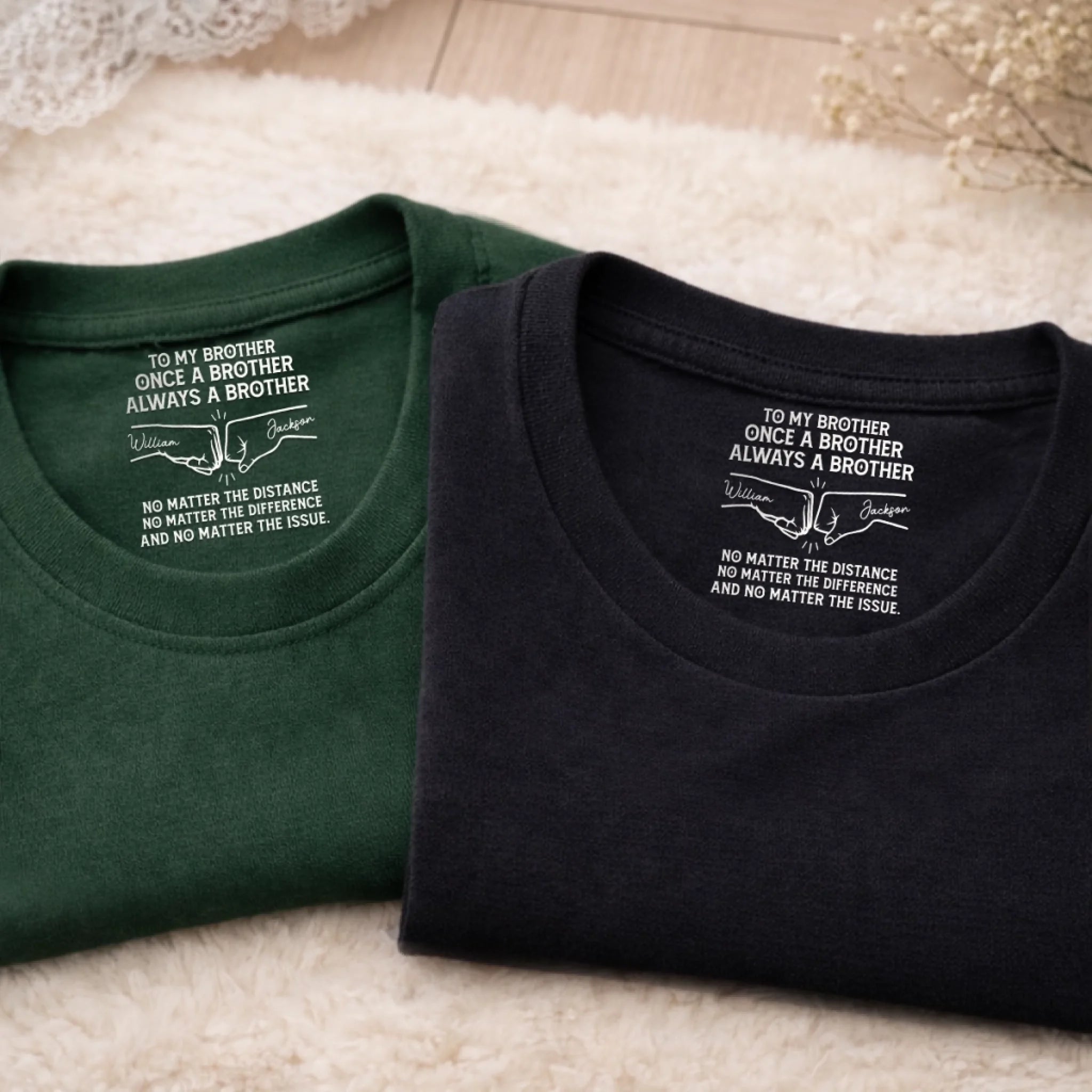 Personalized Inside Neck Print T-Shirt Custom Birthday Gifts for Brother - Forever Proud to Be Brothers