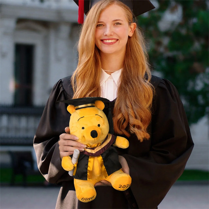 Personalized Classic Winnie the Pooh Graduation Bear Plush Toy with Name or School Badge Gifts for Grads