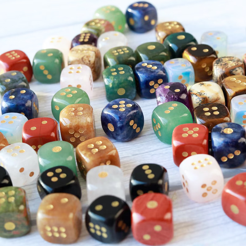 Natural Rounded Corner Crystal Mahjong 2 Dice Aquatic Agate Tiger's Eye Dice Semi-Precious Stone Dice Gift for Mahjong Enthusiast