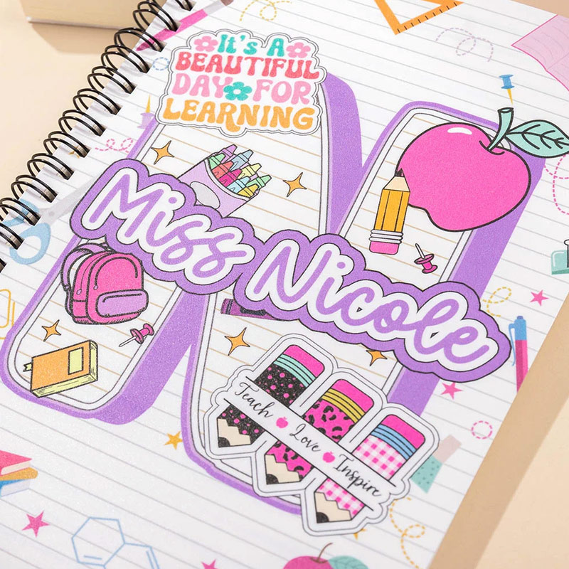 Personalized Cute Doodle Initial Spiral Notebook with Name Back to School Teacher Appreciation Gift for Teachers