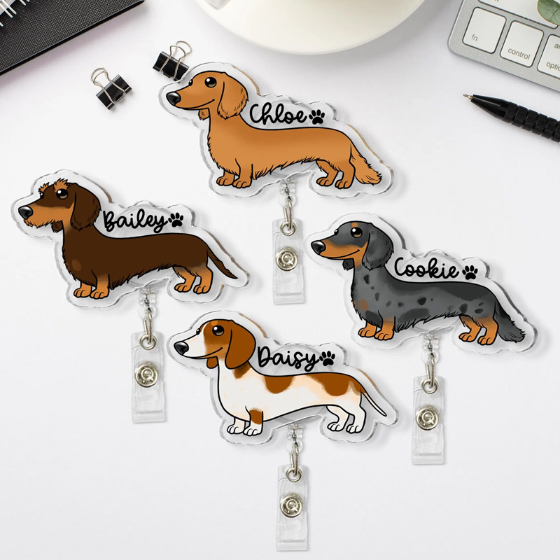 Personalized Daschund Badge Reel Daschund Nurse ID Holder Nurse Gift 