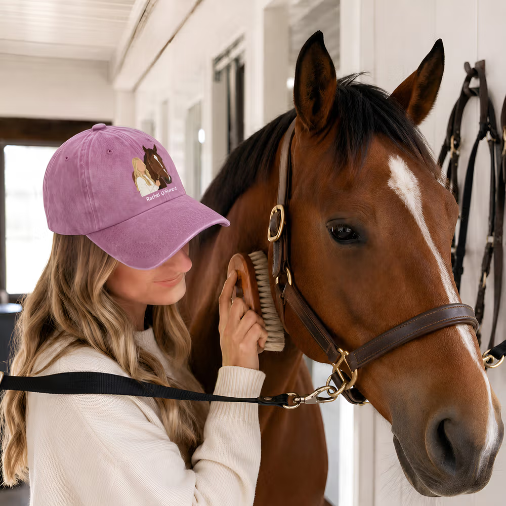 Personalized Multicolor Cartoon Horse & Rider Baseball Cap with Name, Custom Photo Print, Everyday Wear Equestrian Hat Gift for Friends and Horse Lovers