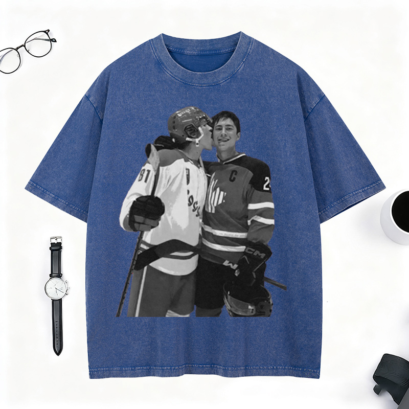 Personalized Ice Hockey Fans Washed T-Shirt with Custom Player Image Gift for Fans