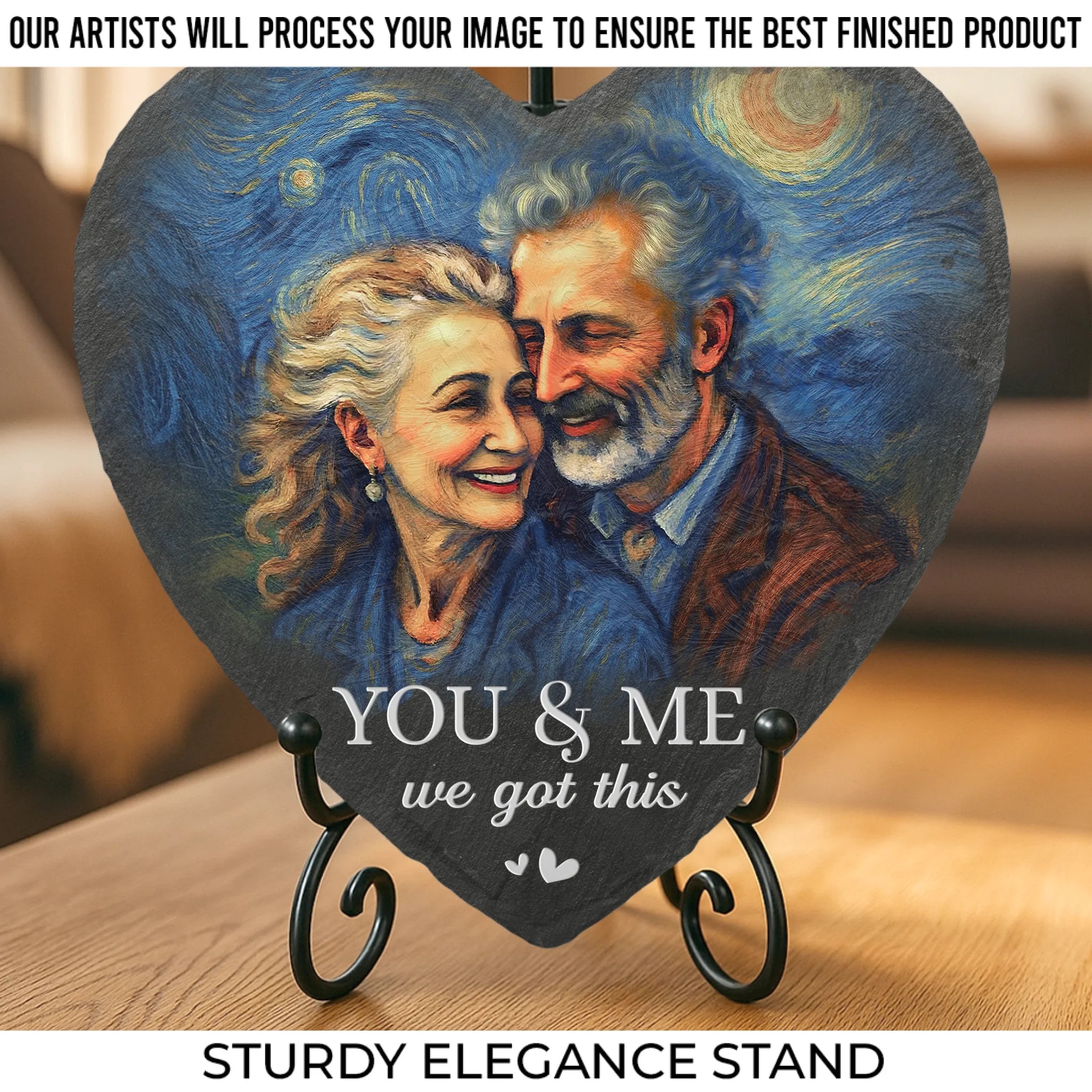 Personalized Couple Photo Starry Night You And Me We Got This Heart and Square Shaped Stone with Stand First Christmas Valentines Day Gift for Him Her