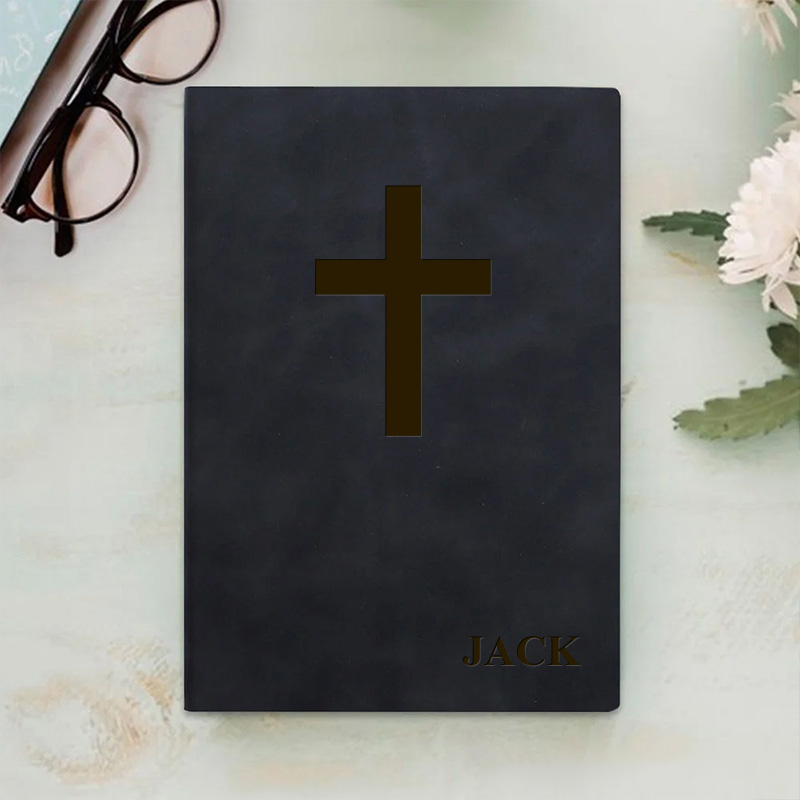 Personalized Cross Daily Prayer Journal Leather A5 Notebook with Name Christian Gift for Men Women Religious Bible Verse Gift Pastor Notebook Gift