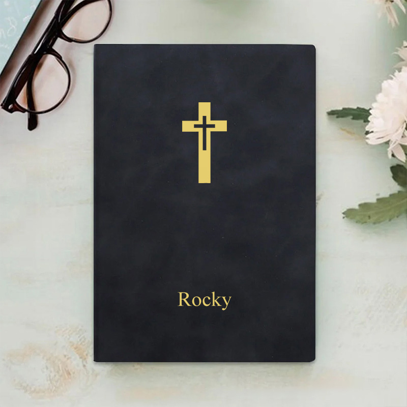 Personalized My Prayer Journal Cross Leather A5 Notebook with Name Bible Verse Religious Gift Birthday Baptism Gift for Christian Pastor Gift