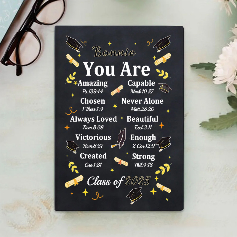 Personalized Retro Bible Chapter Graduation Cap Prayer Journal Leather A5 Notebook with Name and Year Church Study Graduation Gift for Prayer Graduate