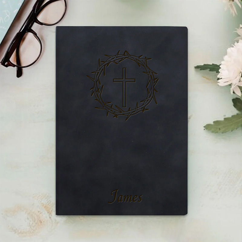 Personalized Cross and Thorns Journal Leather A5 Notebook with Name Religious Prayer Notebook Birthday Easter Christmas Gift for Christians