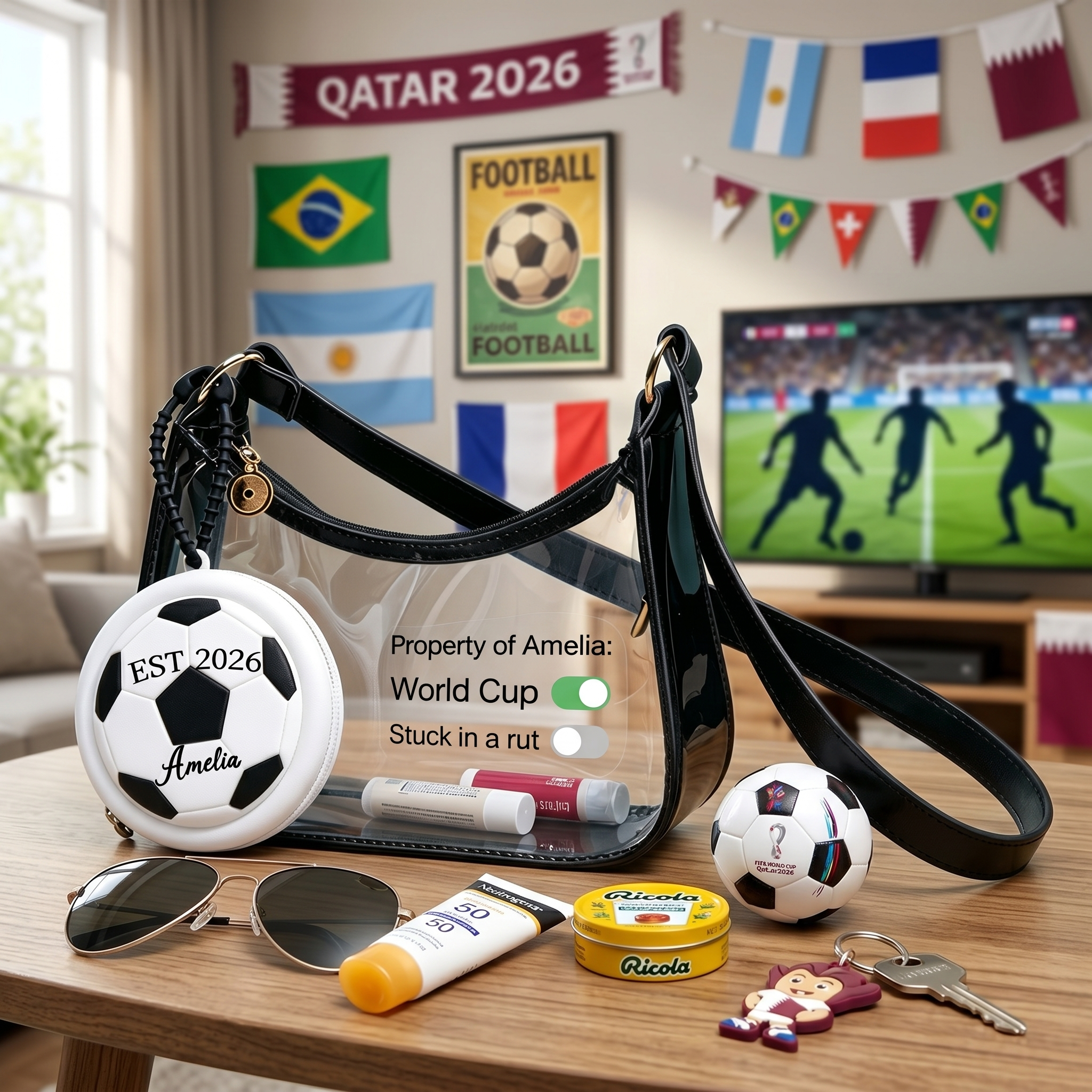 Personalized Clear Stadium Bag for World Cup 2026 Custom Name Transparent Crossbody Purse PU PVC Sport Event Approved Shoulder Bag