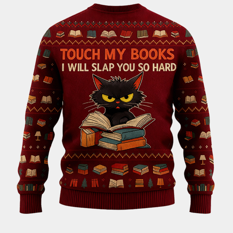 Personalized Fierce Cat Reader Ugly Christmas Sweater Gift for Librarians Book Enthusiasts