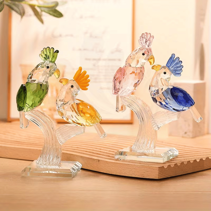 Personalized Glass Parrot Couple Figurine Decorative Bird Sculpture Perfect for Home Decor, Wedding Gifts, and Collectibles