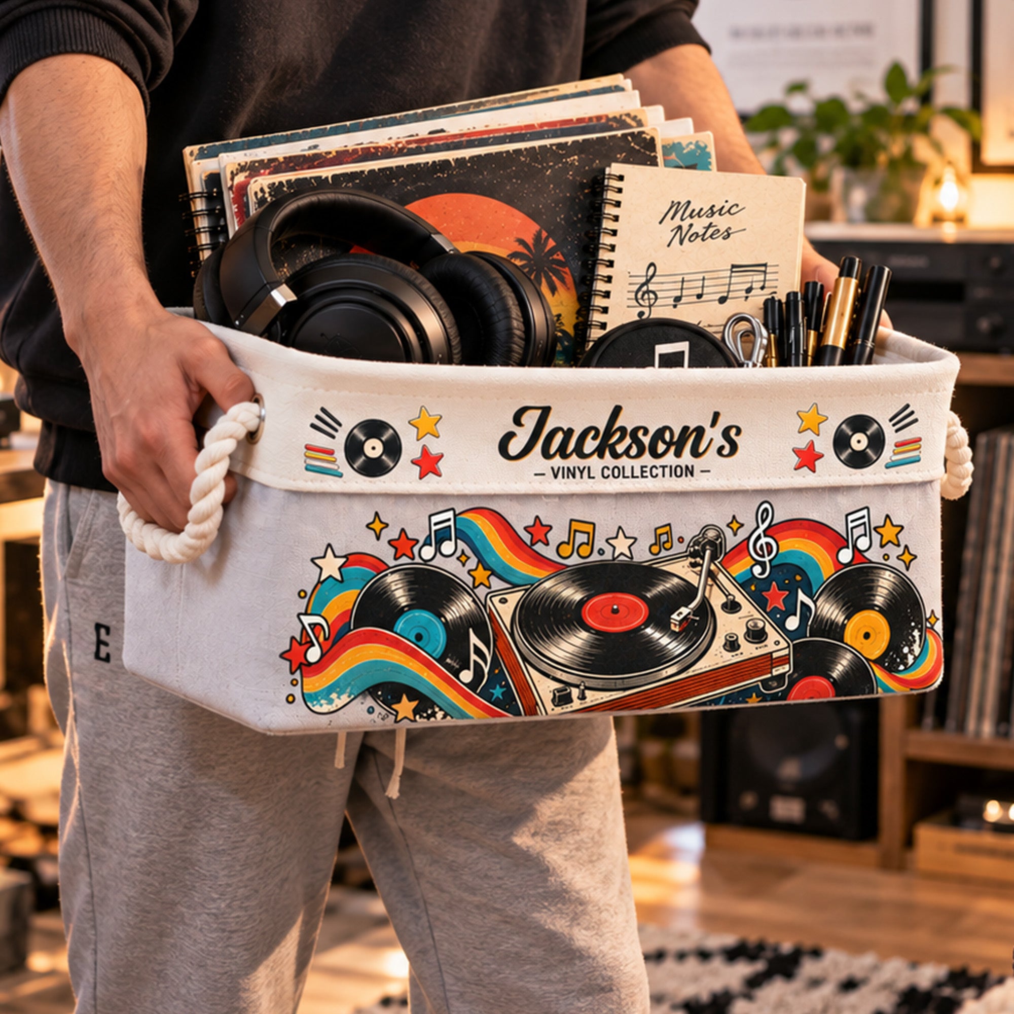 Personalized Vinyl Addict, Record Vintage Music Lovers - Personalized Storage Basket
