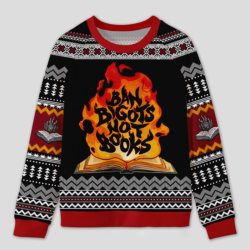 Personalized Anti Book Ban Humor Ugly Sweater Office Holiday Party Gift for Book Defenders