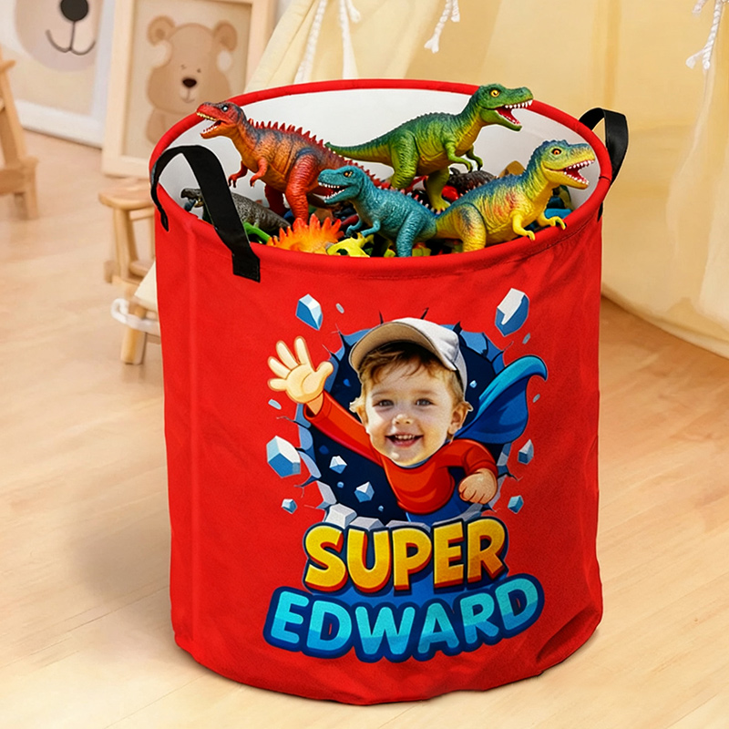 Personalized Whimsical Kids Laundry Hamper Large Waterproof with Handle Custom Photo and Name Embroidery Kids Holiday Gift