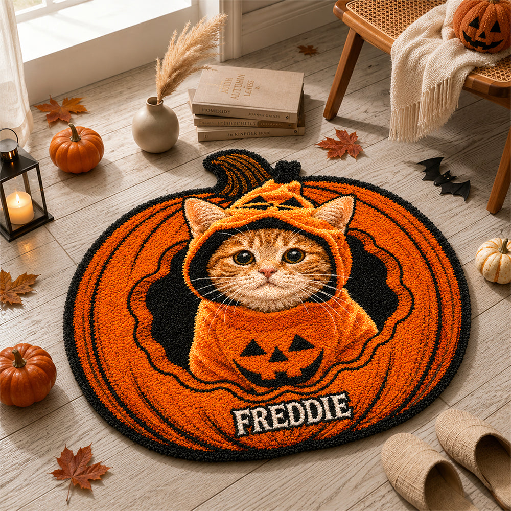 Personalized Shape Faux Cashmere Rug Custom Dog Cat Photo Halloween Pumpkin 