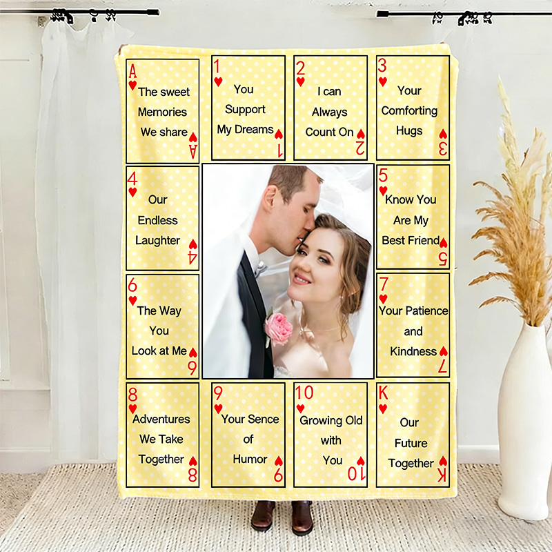 Personalized 12 Reasons Why I Love You Blanket Custom Photo Couple Blanket Gift Play Card Couple Blanket