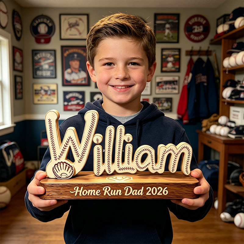 Personalized Baseball Desktop Wooden Home Dector Custom Name and Photo Baseball Dad Father's Day Gift