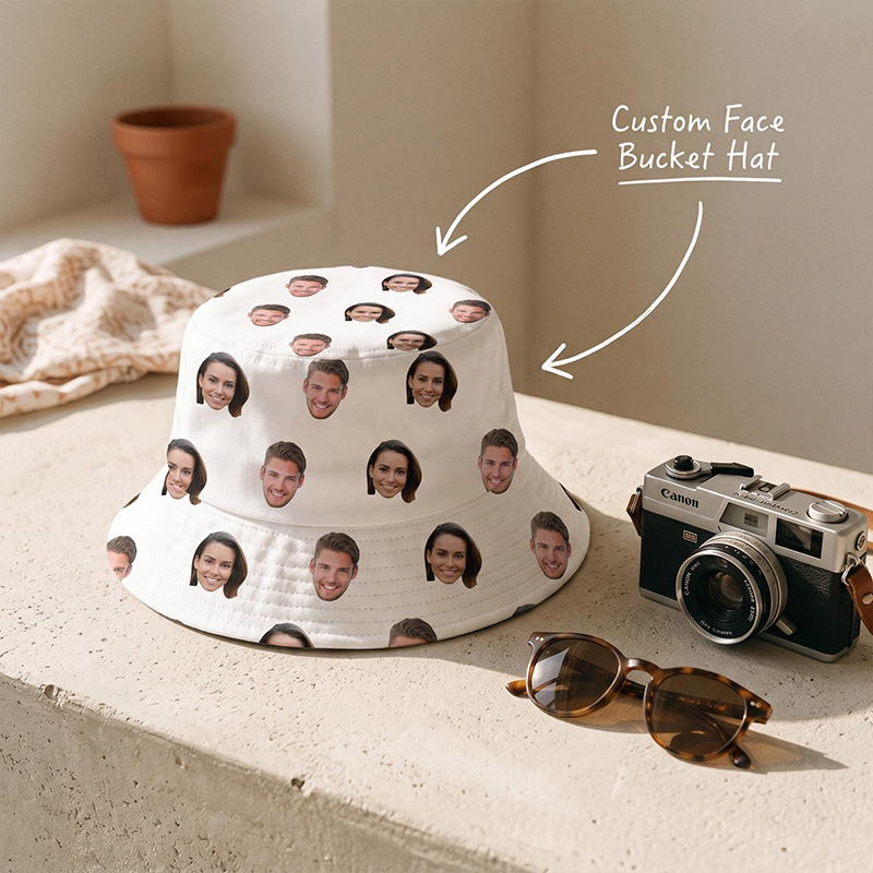 Personalized Photo Face Bucket Hat Custom Photo Sun Hat Gift Couple Gift Summer Gift for Her Wife Girlfriend Gift