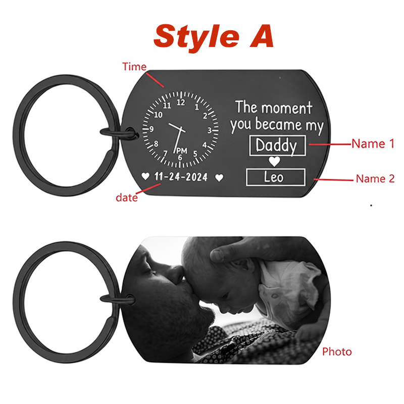 Personalised The Moment You Became My Daddy Photo Keyring Custom Dad Keychain with New Born Baby Photo Gift for New Daddy Mommy