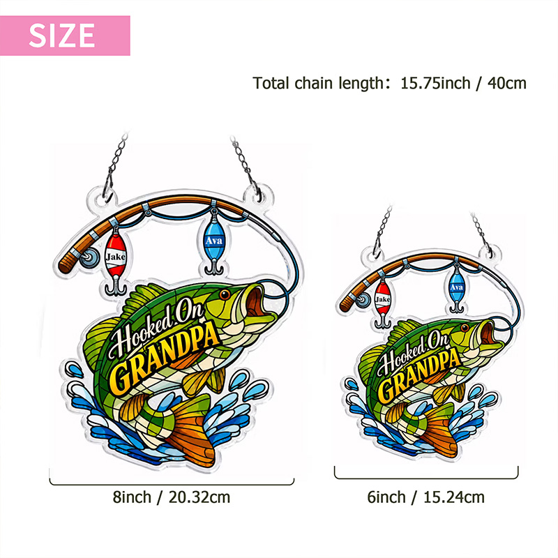 Personalized Fishing Rod Pattern Acrylic Hanging Ornament with 1-8 Names and Title Home Decor Father's Day Birthday Gift for Dad Husband Friend