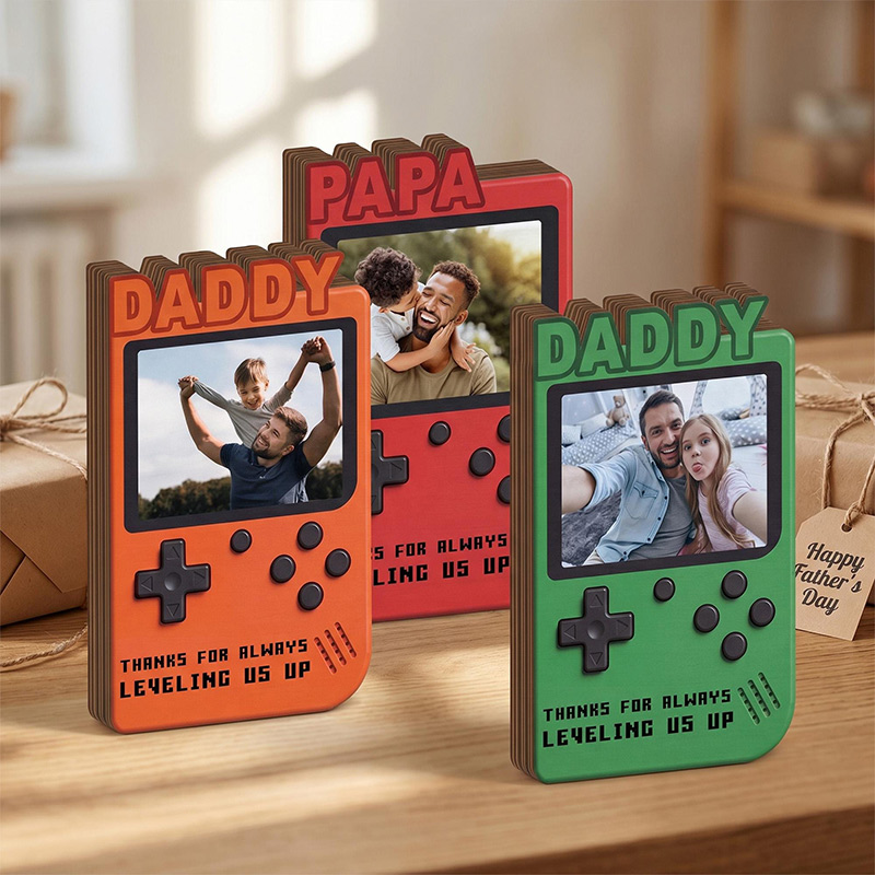 Personalized Gift for Gamer Dad Custom Photo Dad Frame Retro Game Console Photo Wooden Block Sign Game Lover Room Decor Christmas Gift