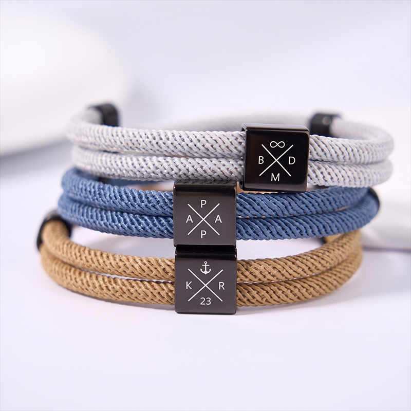 Personalized Adjustable Sliding Knot Bracelet for Dad Individual Engraving Bracelet Dad Bracelet Custom Initials Dad Birthday Gift