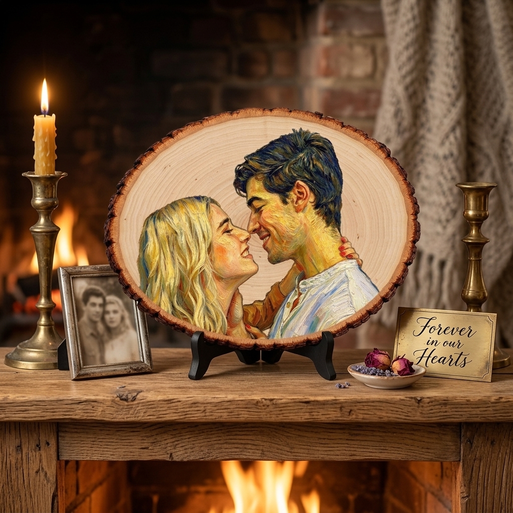 Personalized Painting Photo Engraving Basswood Keepsake Custom Photo Art on Wood Slice Engraved Log Slice Gift for Couple Photo Gift for Her Him