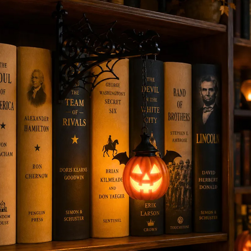 Ghost Lantern Bookend Themed Halloween Spooky Shelf Decor Design Custom Name Metal Luminous Library Accent