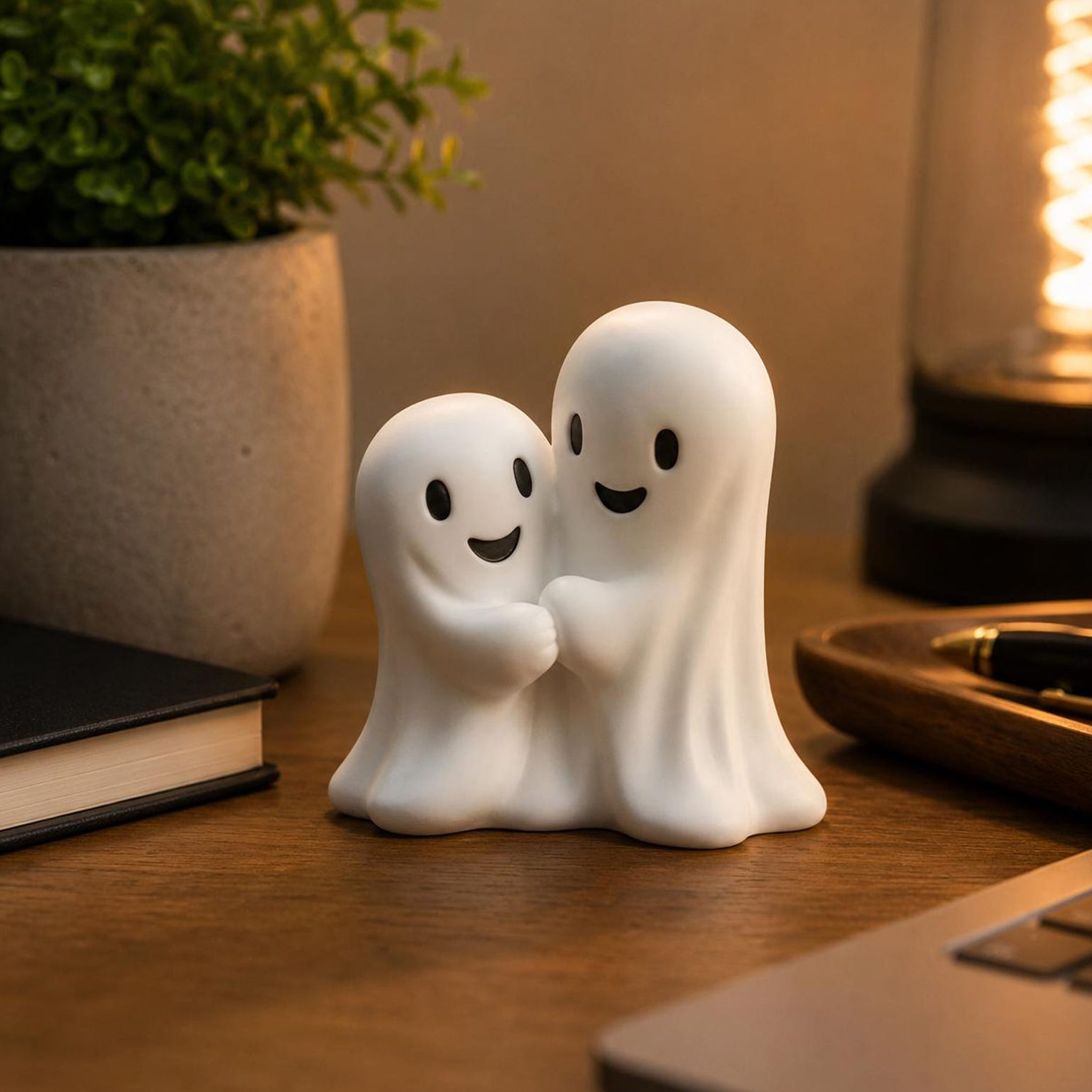 Personalized 3D Printed Ghost Hug Figurine Cute Ghost Couple Statue Kawaii Desk Decor Romantic Shelf Ornament Halloween Decor Gift for Couples