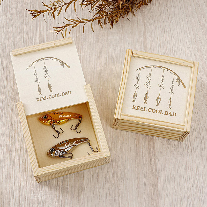 Personalized Name Lure Gift Set with Reel Cool Dad Box Fishing Gift Fishing Retirement Gift Custom Angler Gift Gift for Grandpa Dad