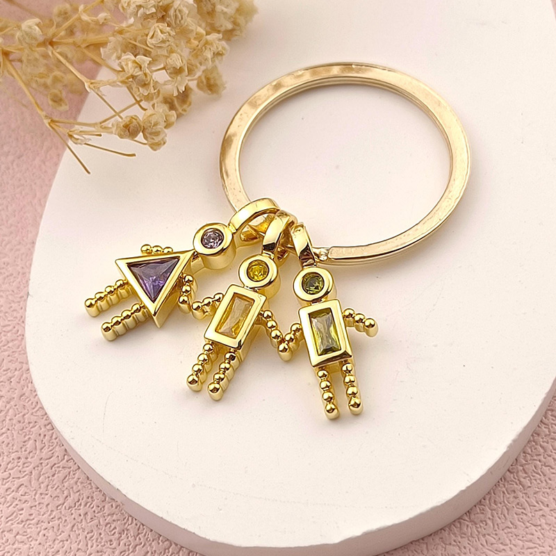 Personalized Birthstone Kids Charms Pendant Family Keychain Triangle Girl Keychain Birthday Gift for Grandma Mom Christmas Gift for Her 