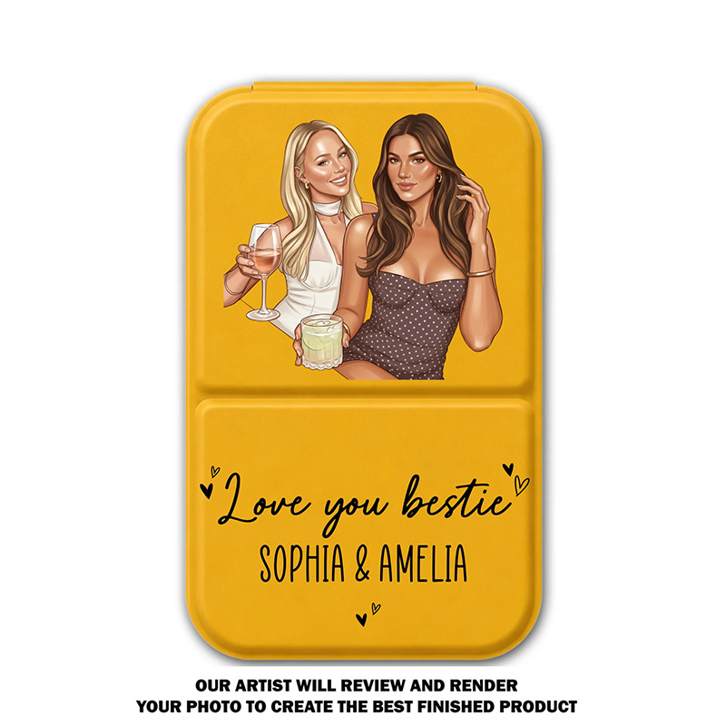 Personalized Love You Bestie Pocket Leather Mirror with Names Best Friend Photo Mirror Custom Unique Bestie Gift Bridesmaid Gift Wedding Bride Gift