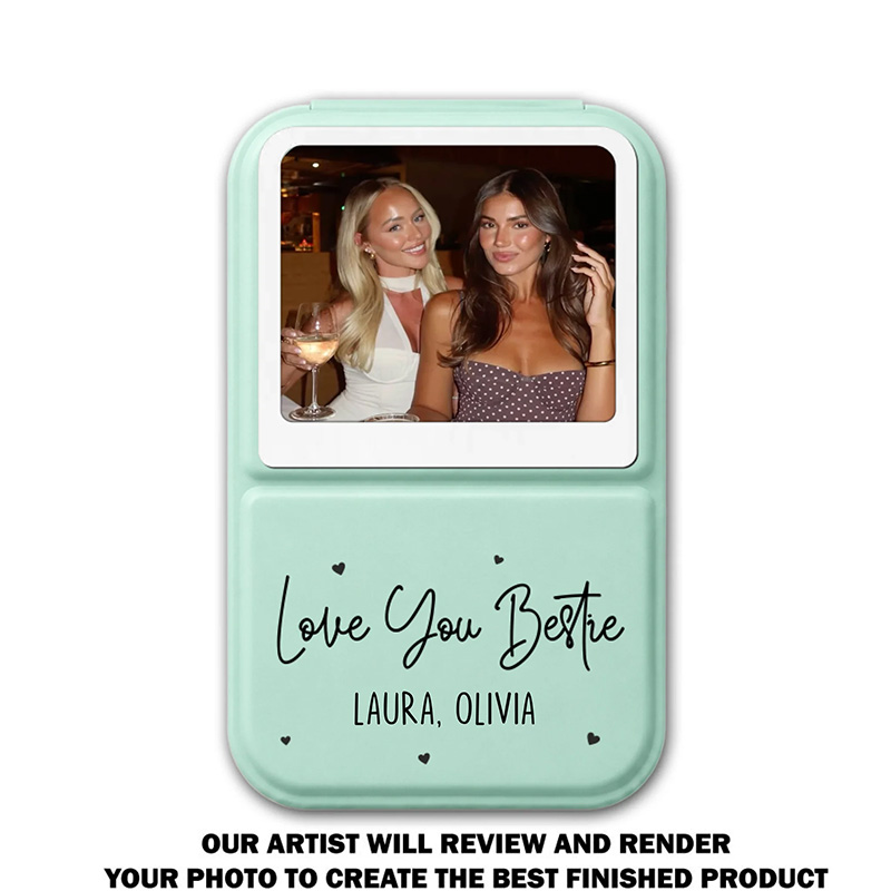 Personalized Bestie Pocket Leather Mirror with Names Best Friend Photo Mirror Custom Unique Bestie Gift Bridesmaid Gift Wedding Bride Gift
