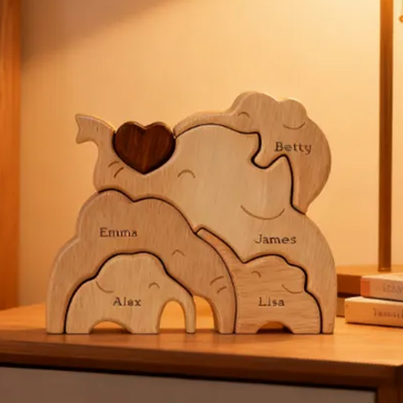 Personalized little Elephant Family Wooden Puzzle Adorable Shaped Wooden Ornament