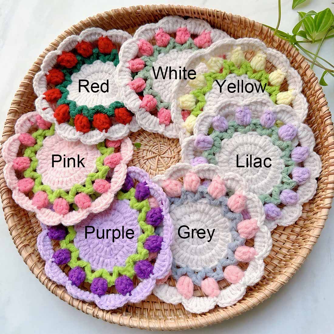 Handmade Tulip Crochet Coasters Elegant Floral Gift for Teacher & Women