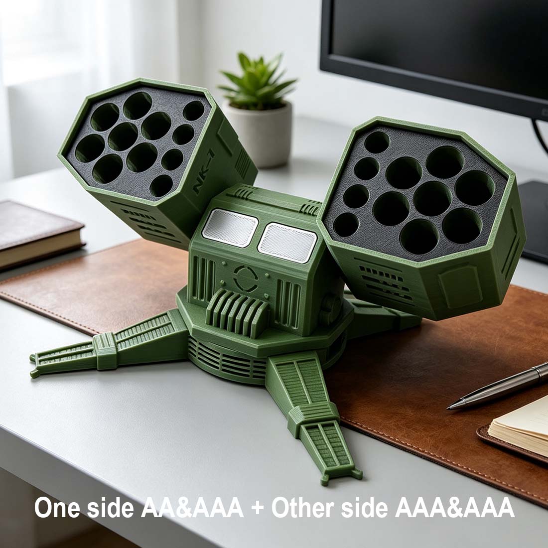 Battlefield Mech Launcher Battery Holder 3D Printed Rotatable Desk Organizer Unique Gift for Gamers & Tech Lovers
