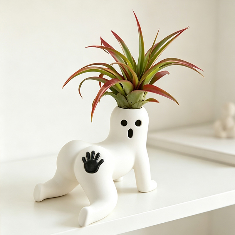 Creepy Crawler Ghost Air Plant Holder  Funny 3D Printed Humanoid Planter Unique Tillandsia Display Vase Weird Desk Decor Funny Gift For Wife from Husband
