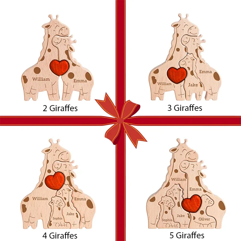 Personalized Wooden Giraffe Family Puzzle for Family Keepsake Gifts Gift for Family Mother's Day