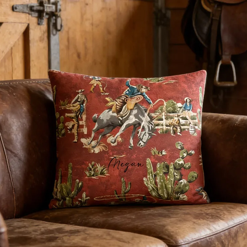 Personalized Equestrian Throw Pillow Personalized Equestrian Throw PillowWild West Cowboy Pillow Cover Vintage Cowboy for Riding Lovers Equestrian Lovers