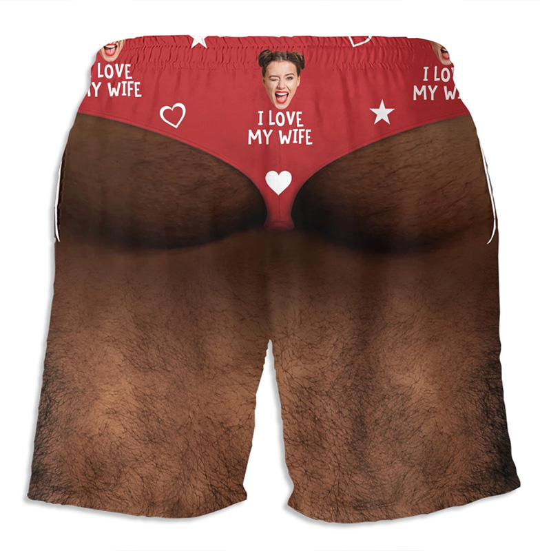Personalized Funny Love My Wife Beach Shorts