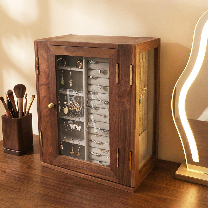Personalized Wedding Gifts for Her, Personalized Gift, Custom Rotating Jewelry Box, Solid Wood Double Door Organizer, Multiple Jewelry Storage