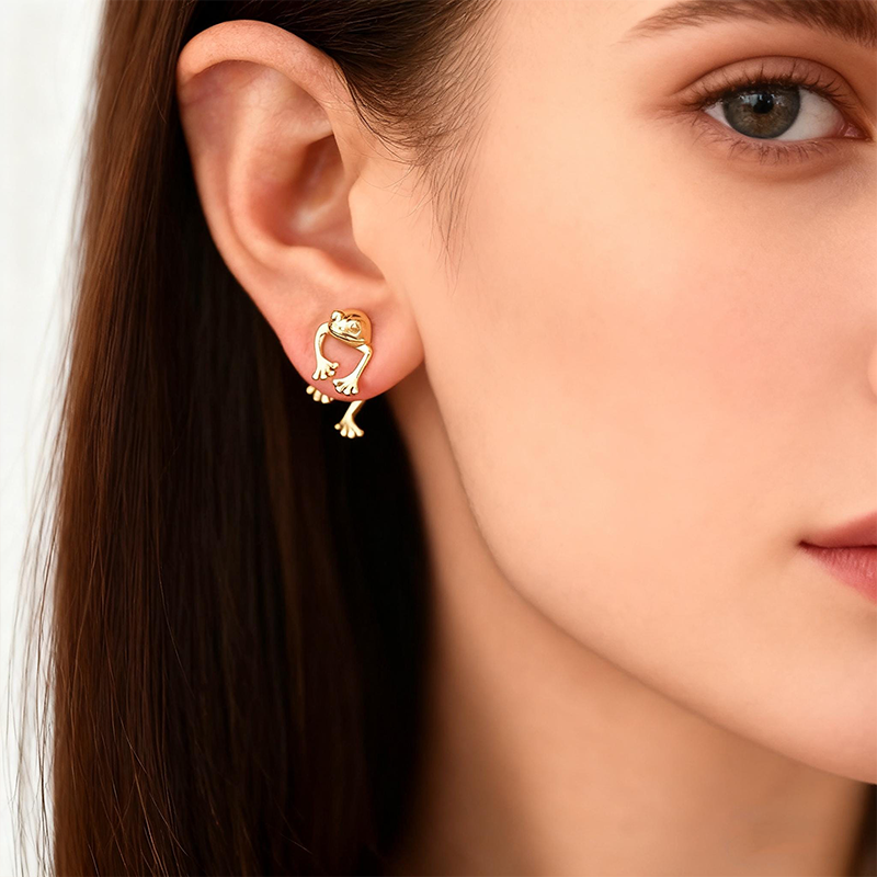 Personalized Gold/ Silver Frog Stud Earrings for Girlfriend Bestie Earring Two-Piece Animal Ear Jacket Unique Fun Gifts 