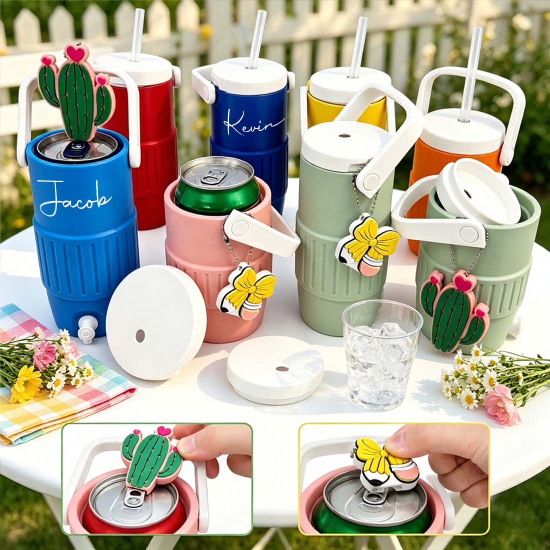 Personalized Name 3D Printed Retro Cooler Can Koozie Viral Water Cooler 12oz Drink Holder Slim Can Sleeve Bottle Opener Beach Party Cup