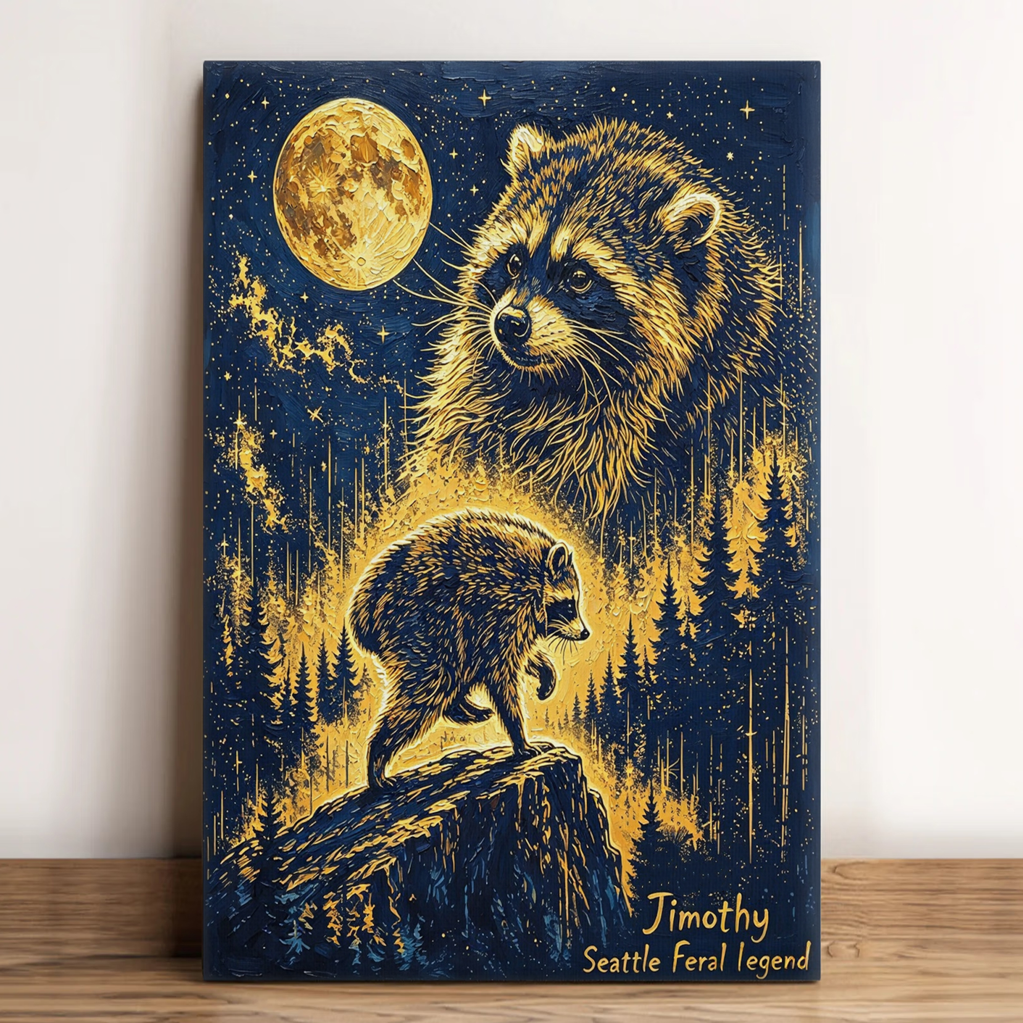Raccoon Oil Painting Photo Canvas Prints Funny Meme Decor Custom Home Dector Gift for Animal Lover