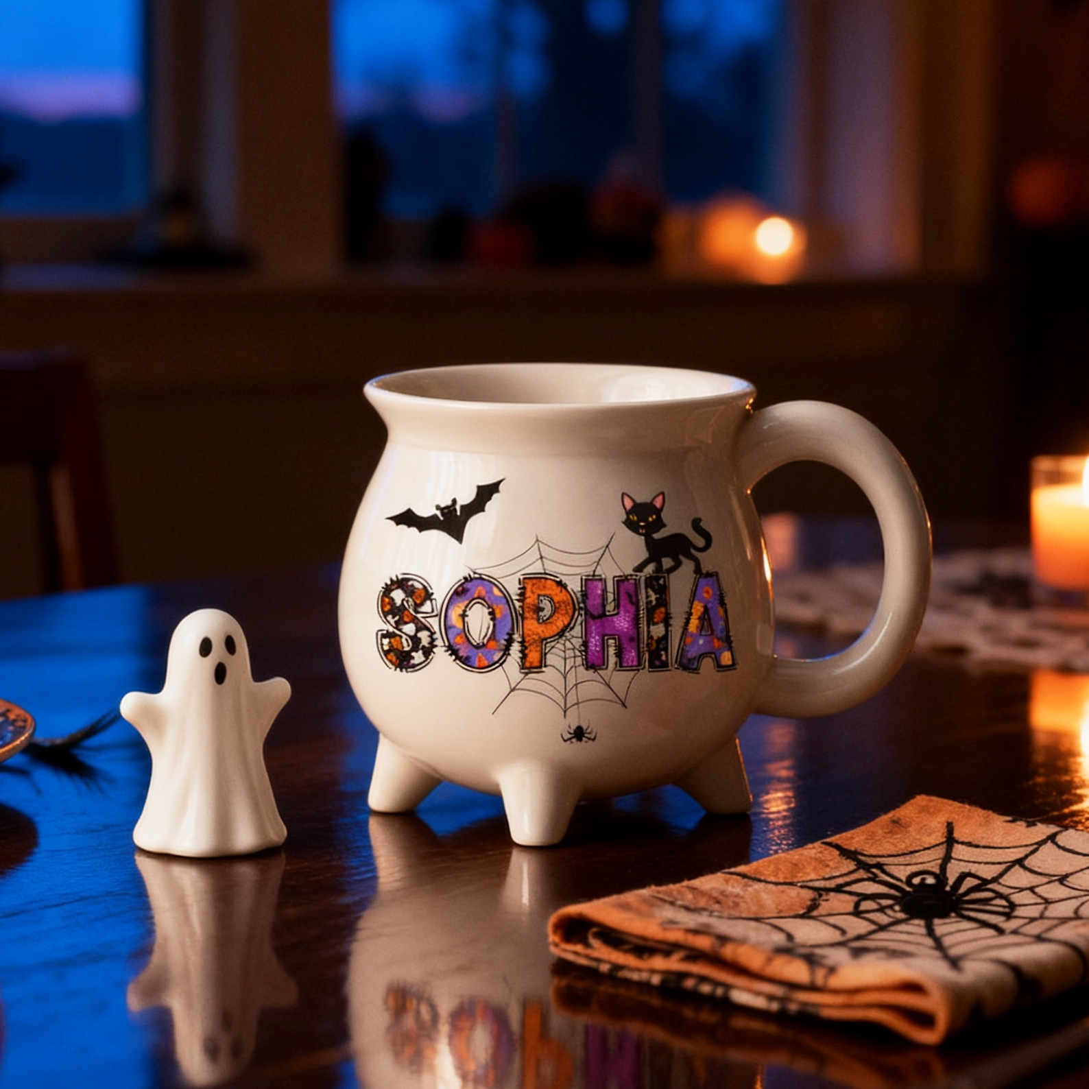 Personalized Halloween Ceramic Witch Mug Spider Web with Custom Name Gift for Halloween