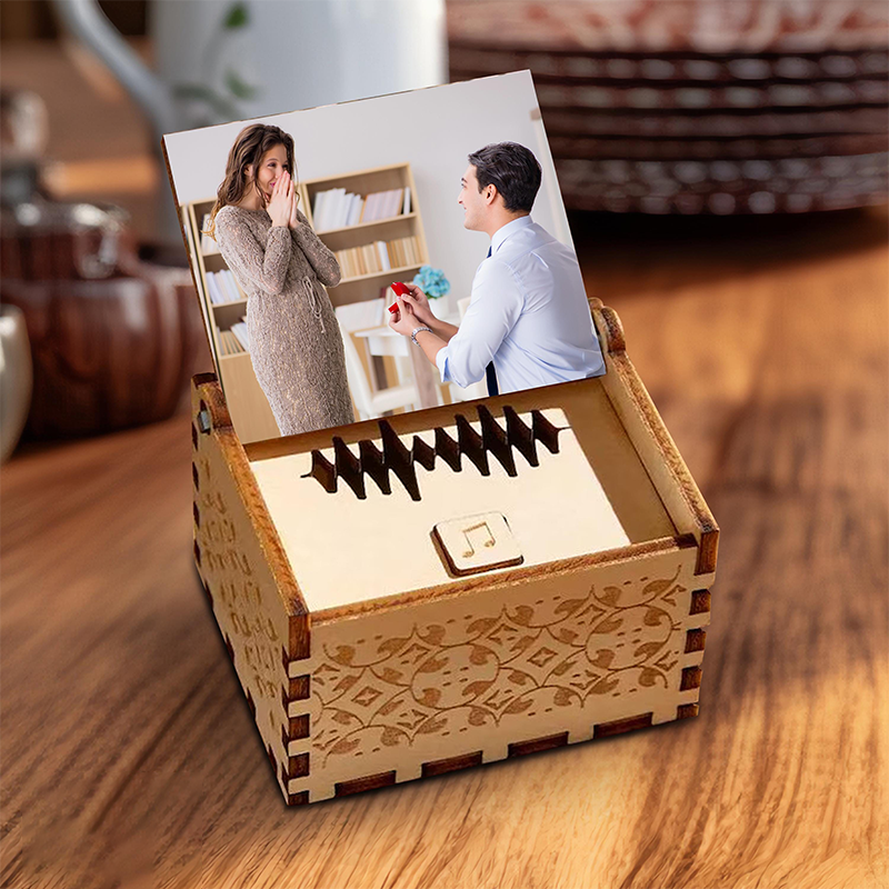Personalized Wooden Music Box with Custom Song, Custom Song Photo Text Music Box, Photo Gift with Text, Custom Anniversary Gift for Him Her