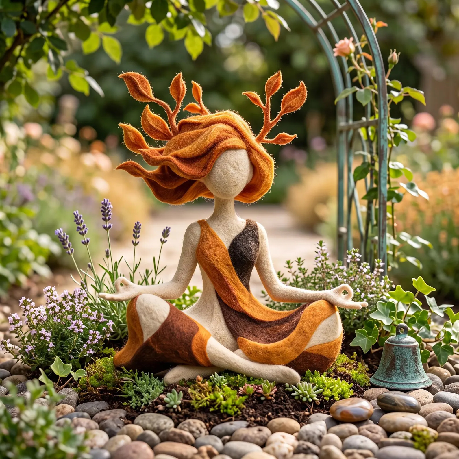 Earth Goddess Yoga Sculpture Meditating Forest Nymph Statue Felt Art Ornament Spiritual Room Decor Gift For Yoga Lovers