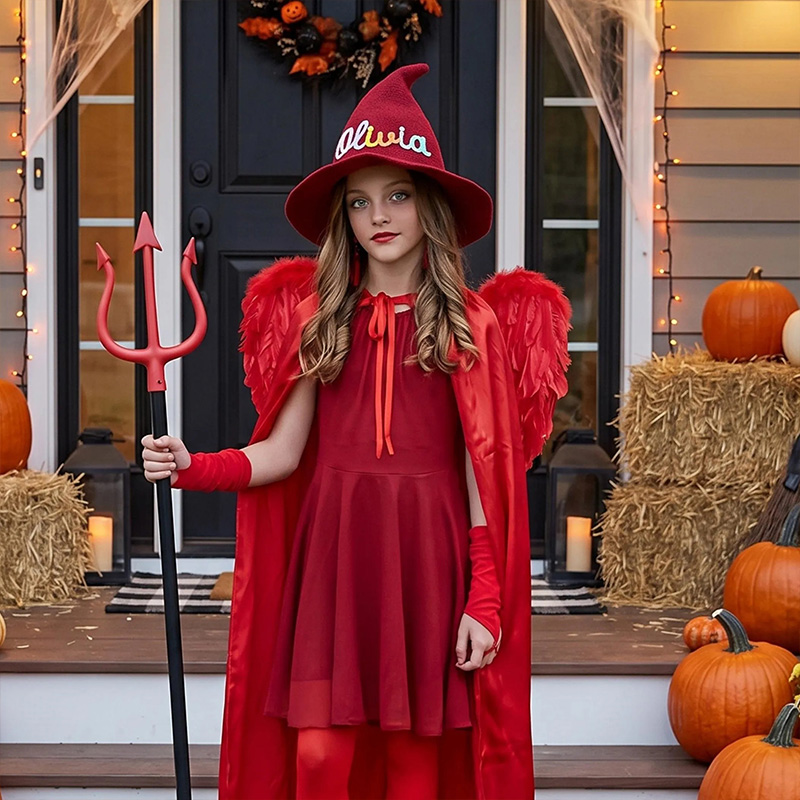 Personalized Kids Witch Hat Custom Name Halloween Costume Accessory Matching Sibling Black Pointed Hat