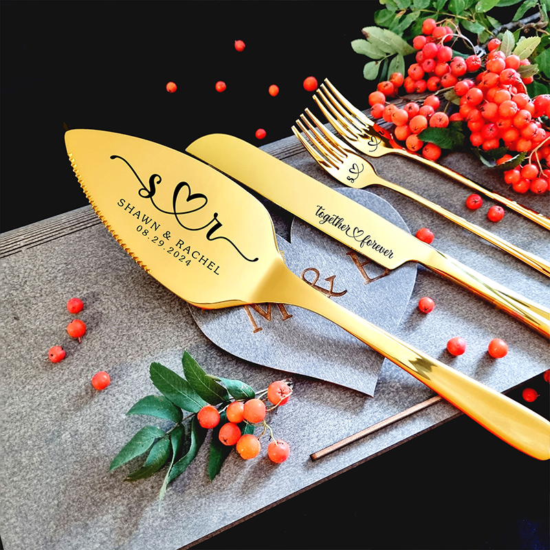 Personalized Wedding Cake Serving Set, Engraved Stainless Steel Knife & Server, Marriage gift